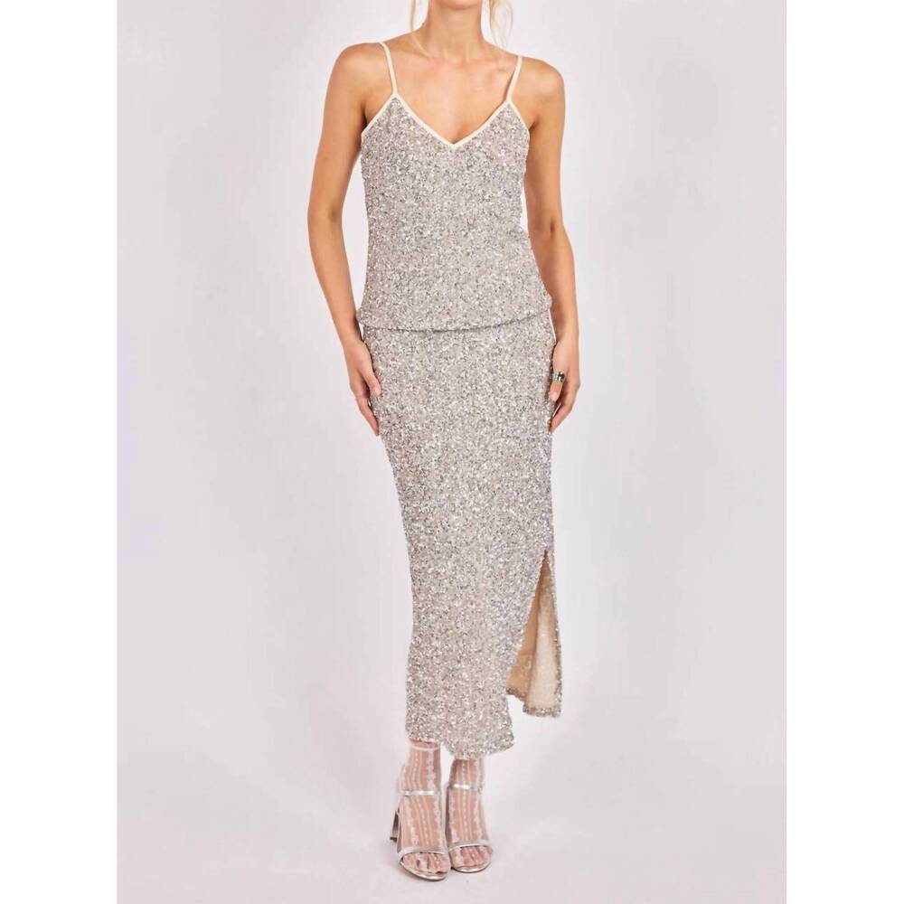 NEW SADIE & SAGE luster sequin maxi skirt in silver